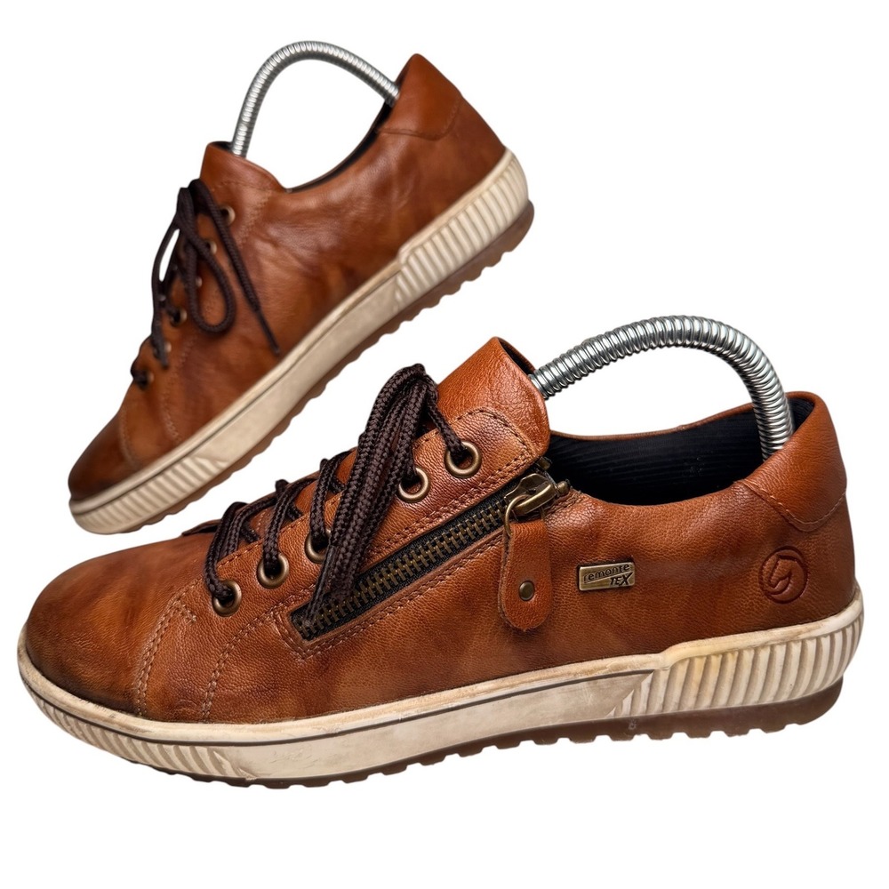 Remonte D0700 Maditta Cognac Leather RemonteTEX Zip Sneakers Women 7.5 EU38 - Picture 6 of 16